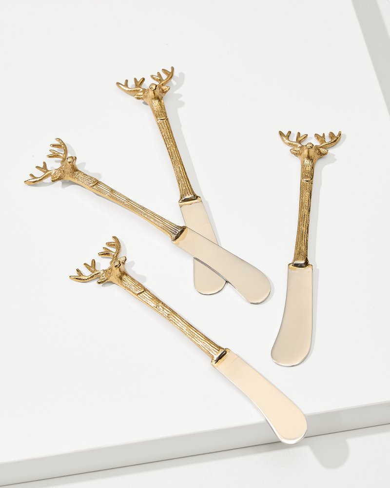 Tommy Bahama Brass and Stainless Steel Stag Butter Knives - Set of 4