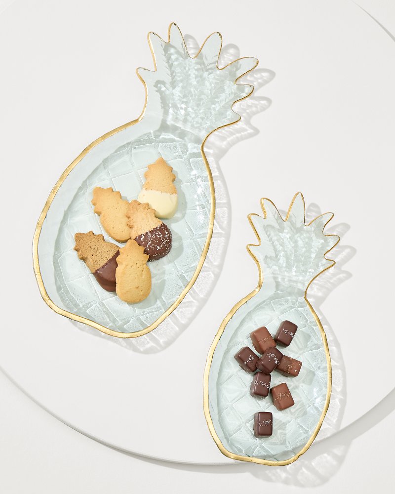 Tommy Bahama Glass Pineapple Trays — Set of 2