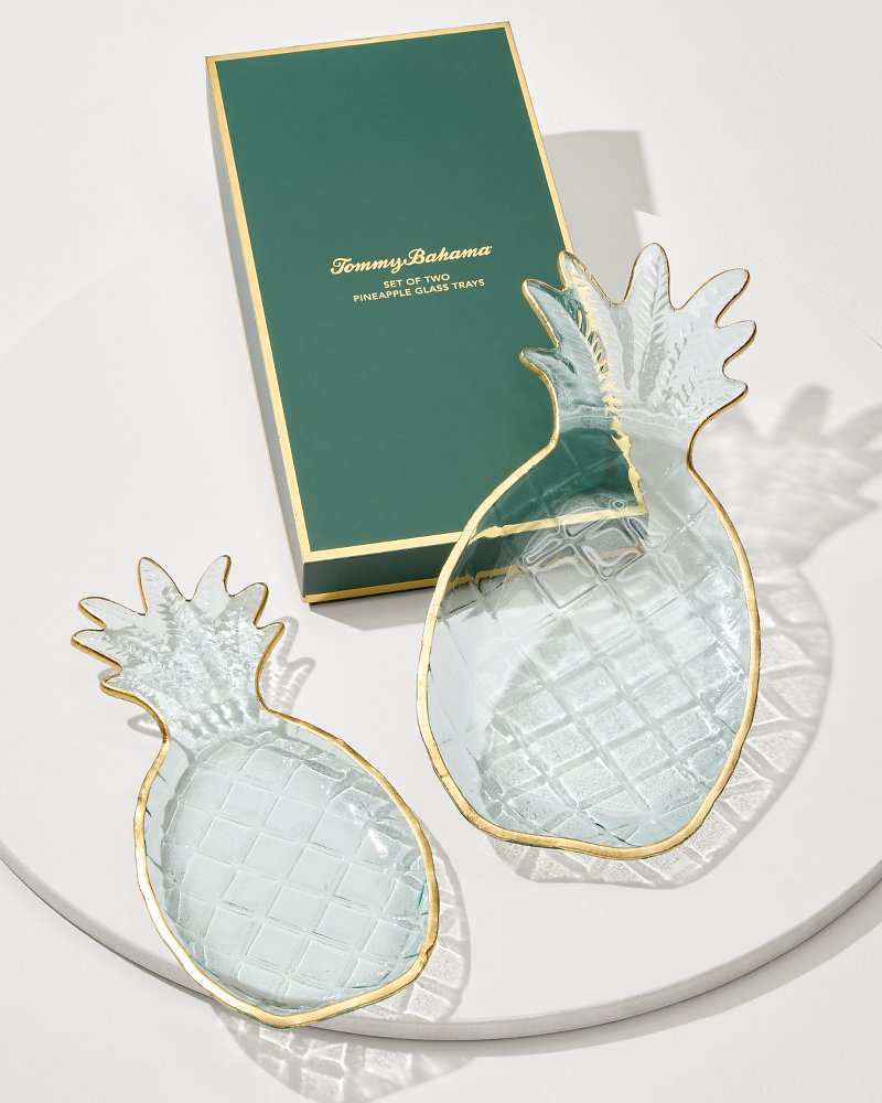 Tommy Bahama Glass Pineapple Trays — Set of 2