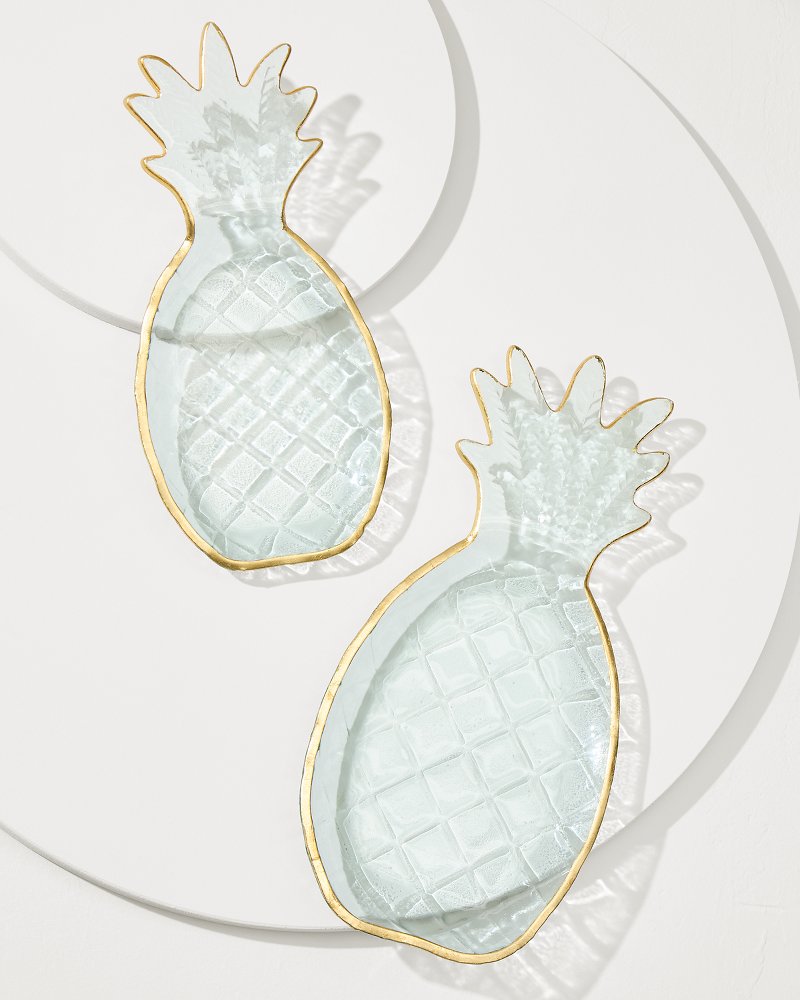 Tommy Bahama Glass Pineapple Trays — Set of 2