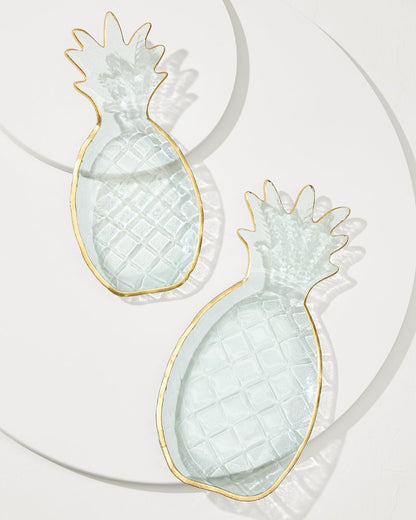 Tommy Bahama Glass Pineapple Trays — Set of 2