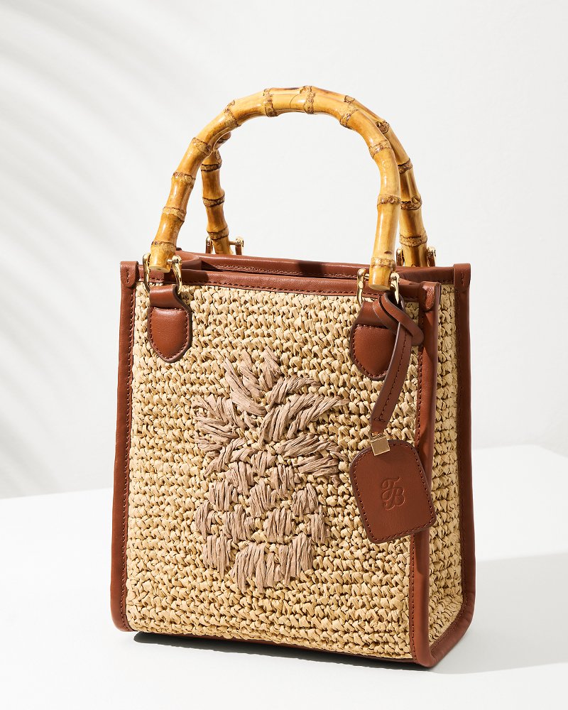 Tommy Bahama Raffia & Leather Bamboo Mini Tote