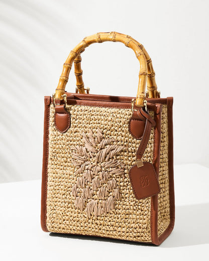 Tommy Bahama Raffia & Leather Bamboo Mini Tote