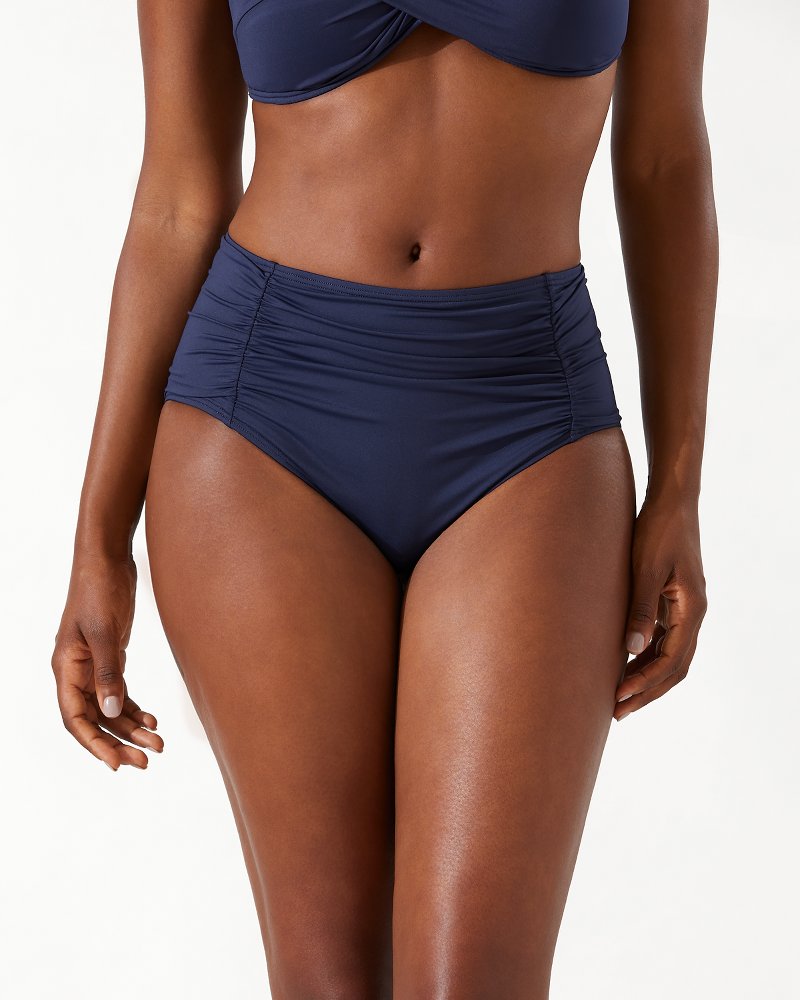 Tommy Bahama Pearl Shirred High-Waist Bikini Bottoms