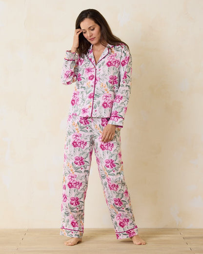Tommy Bahama Woven Sateen Long Sleeve & Pants Pajama Set