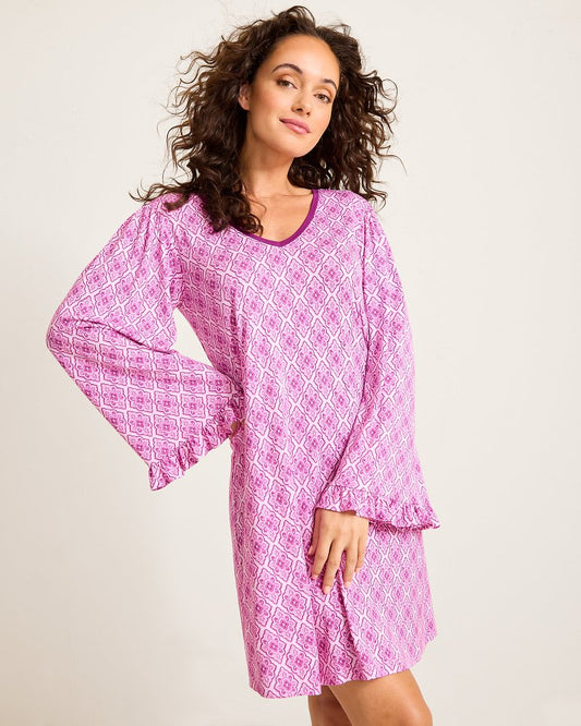 Tommy Bahama Jersey Long-Sleeve Short Sleep Dress