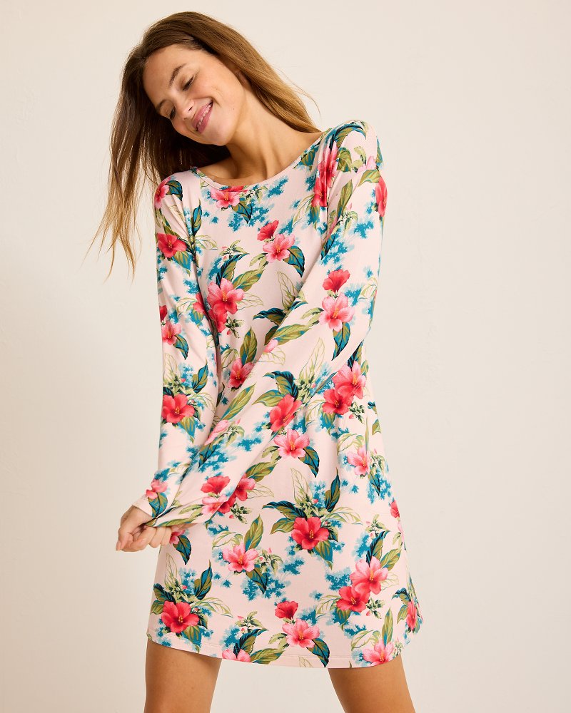Tommy Bahama Knit Long-Sleeve Short Sleep Dress