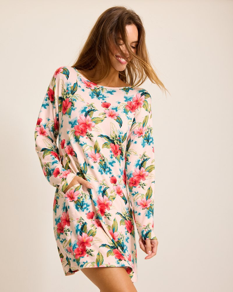 Tommy Bahama Knit Long-Sleeve Short Sleep Dress