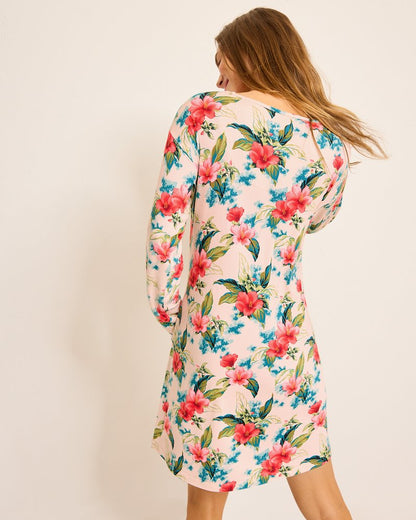 Tommy Bahama Knit Long-Sleeve Short Sleep Dress