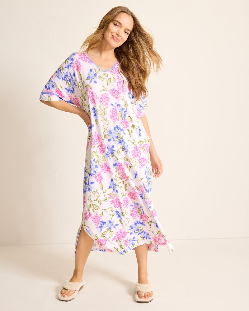 Tommy Bahama Jersey Short-Sleeve Maxi Sleep Caftan