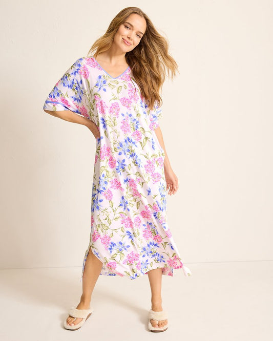 Tommy Bahama Jersey Short-Sleeve Maxi Sleep Caftan