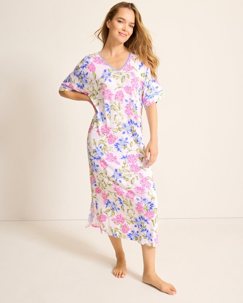 Tommy Bahama Jersey Short-Sleeve Maxi Sleep Caftan