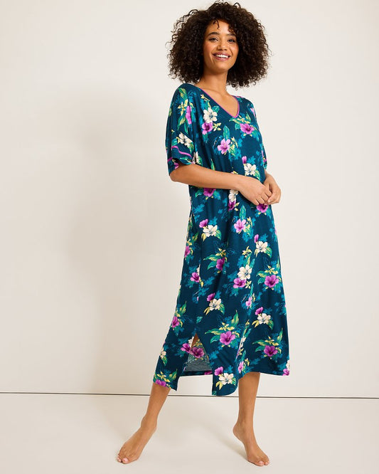 Tommy Bahama Jersey Short-Sleeve Maxi Sleep Caftan