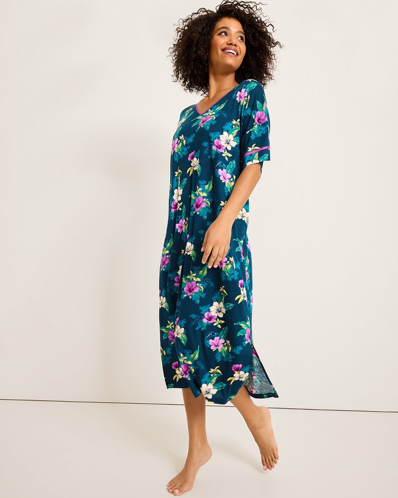 Tommy Bahama Jersey Short-Sleeve Maxi Sleep Caftan