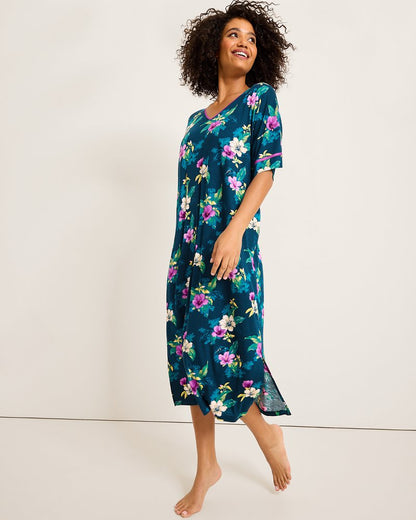 Tommy Bahama Jersey Short-Sleeve Maxi Sleep Caftan