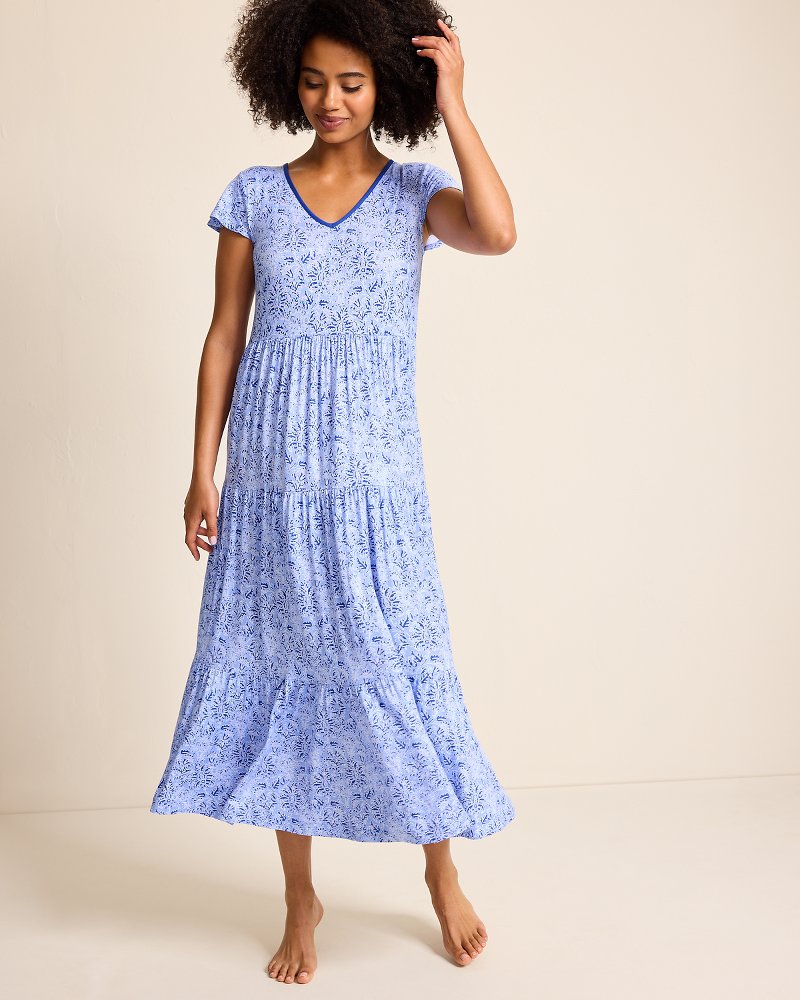 Tommy Bahama Jersey Short-Sleeve Maxi Sleep Dress