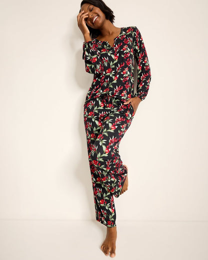 Tommy Bahama Jersey Split-Neck Long Sleeve & Pants Pajama Set