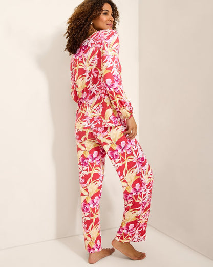 Tommy Bahama Jersey Split-Neck Long Sleeve & Pants Pajama Set